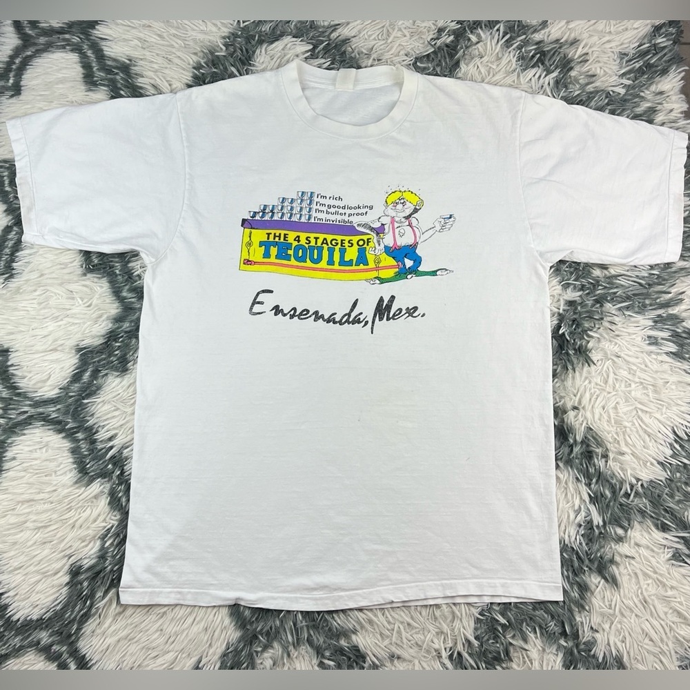 Vintage Clipper Tag Men's 4 Stages of Tequila T-Shirt Size Medium White